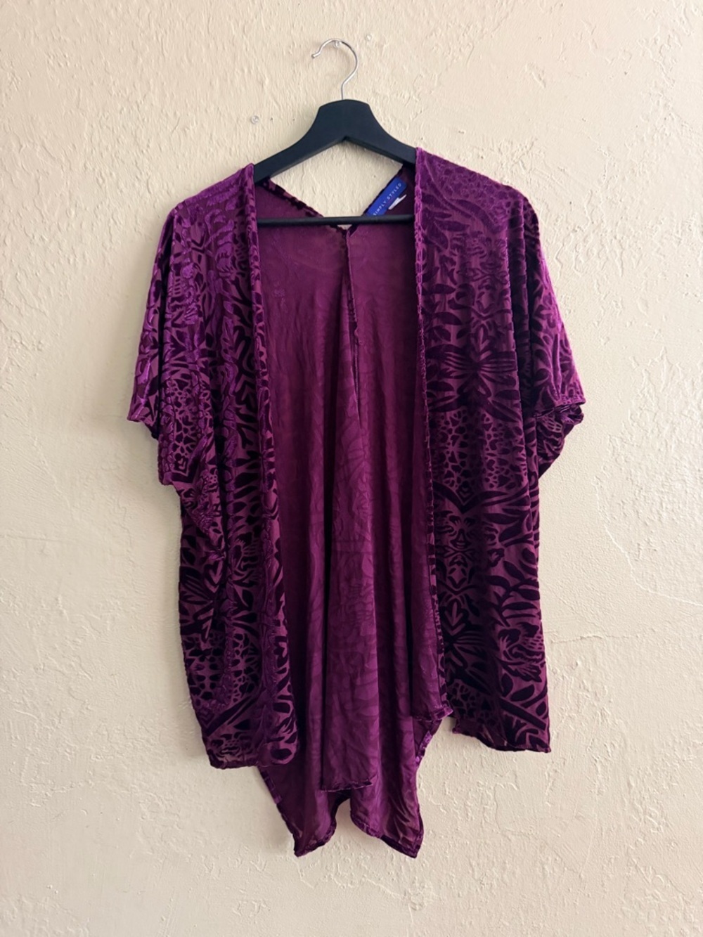 Simply Styled Plum Velvet Burnout Open-Front Cardigan